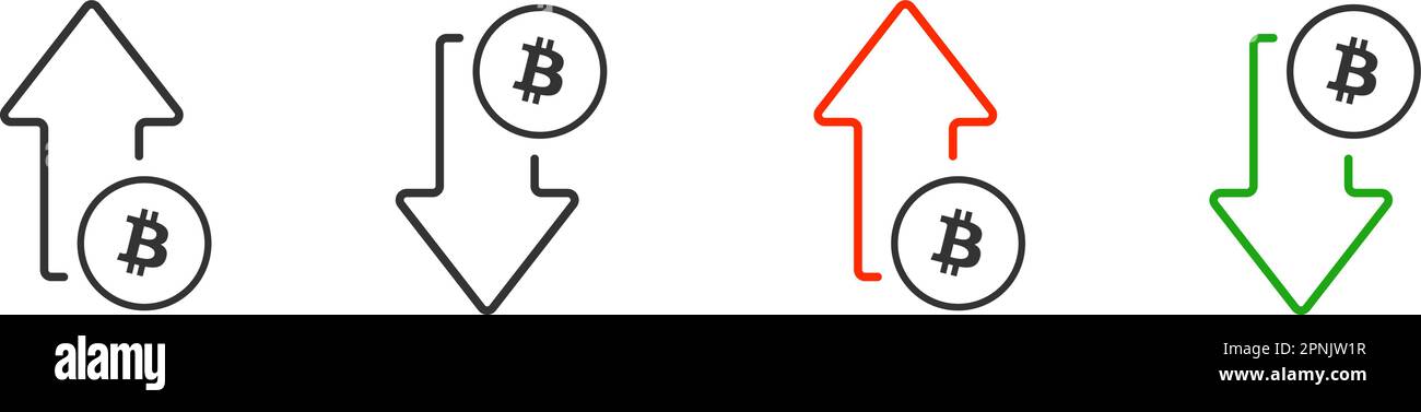 Bitcoin arrow rise and fall isolated icon in line style. Vector ...