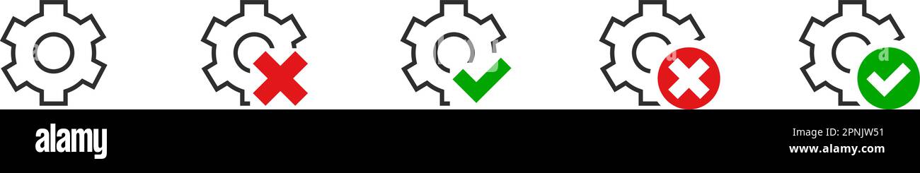 Setting gears icon with check and cross mark. Set process button ...