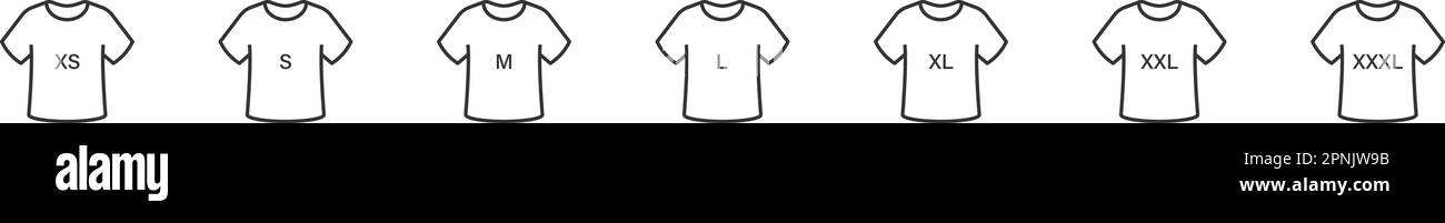T-shirt size icon set. Line flat style label or tag sign simbol ...