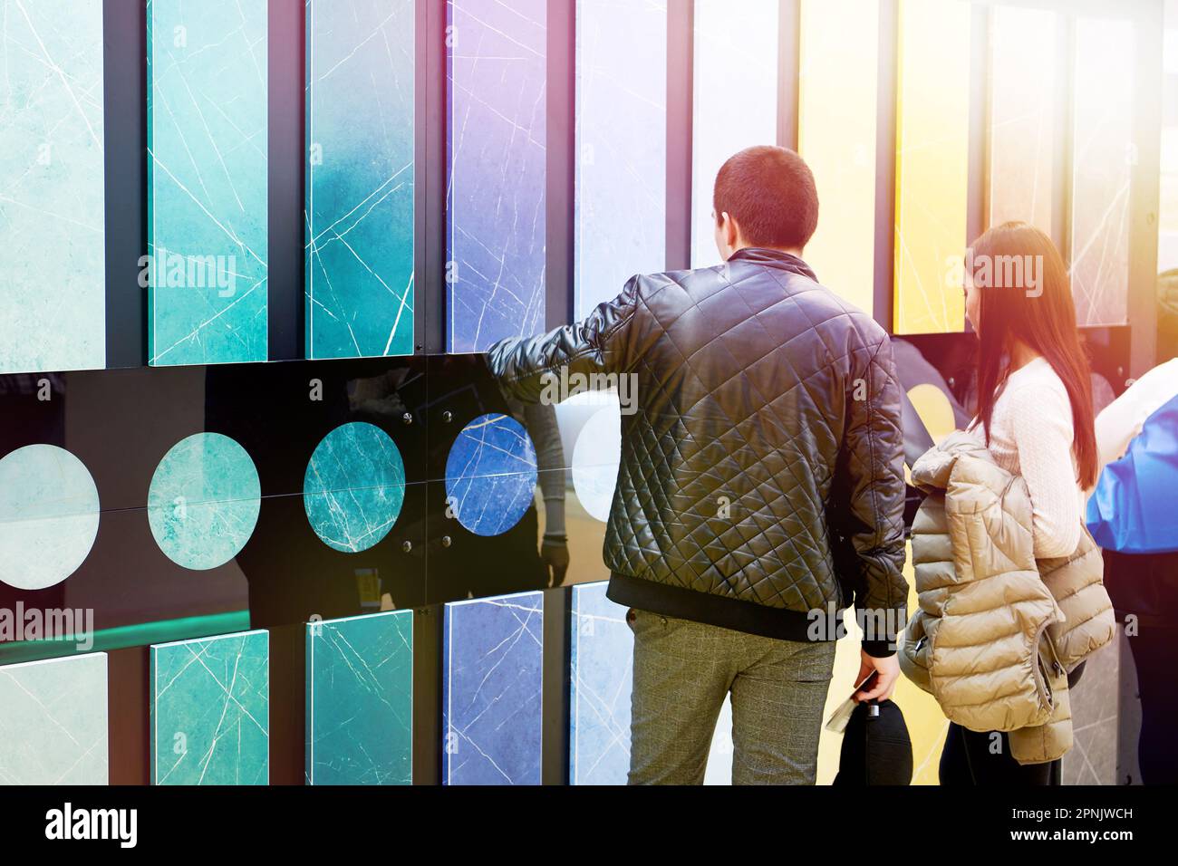 People shoppers at furniture store Stock Photo