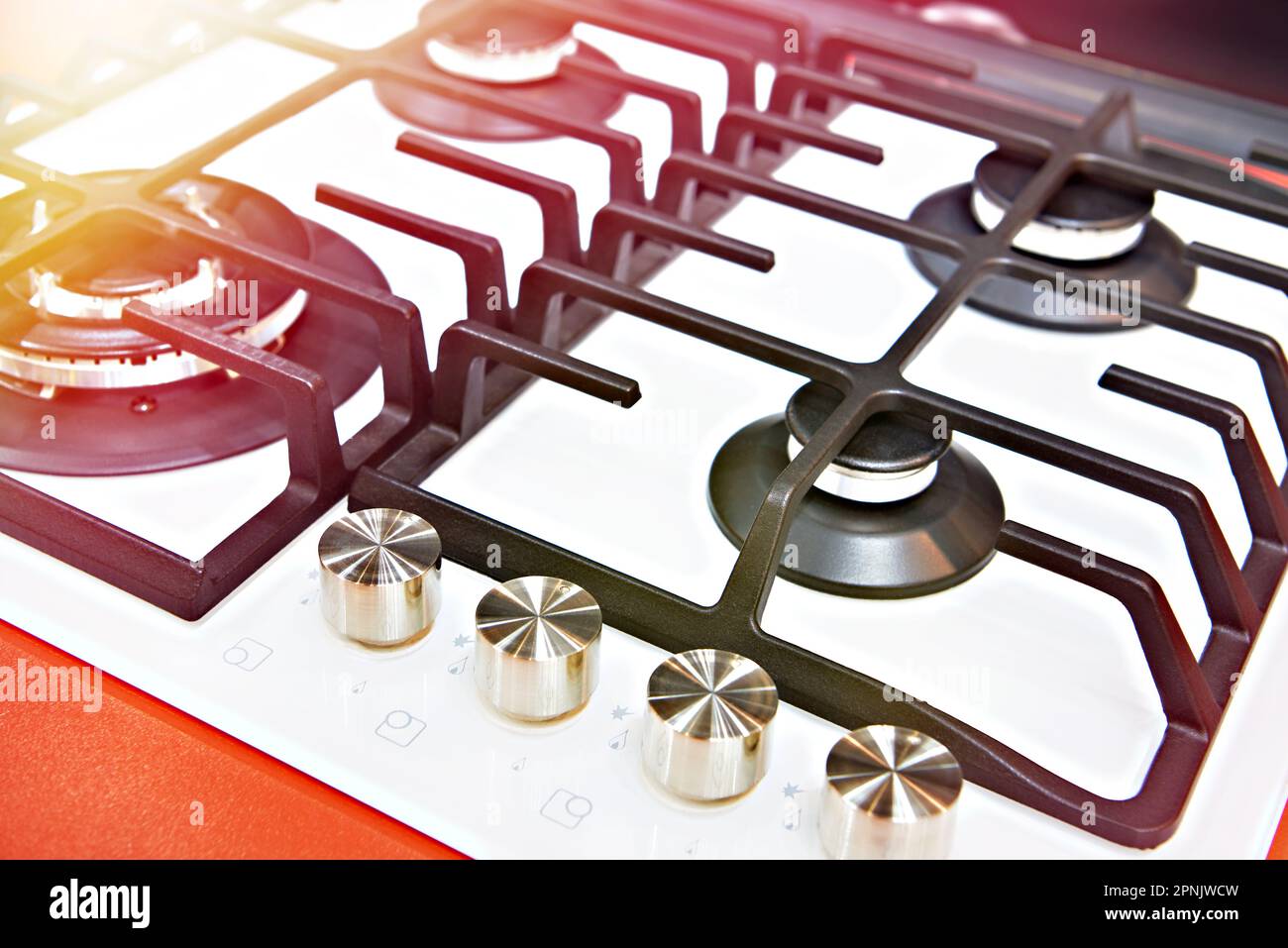 Modern gas stove on display in store Stock Photo