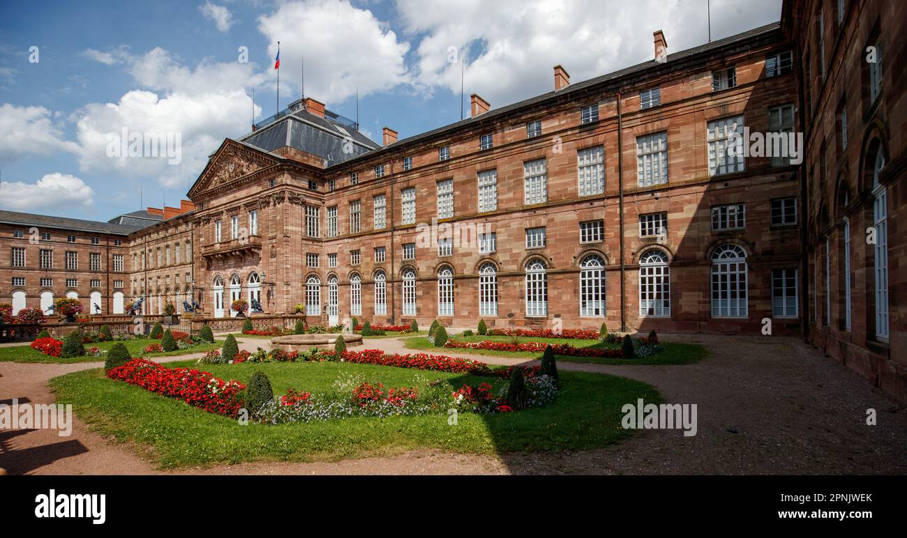 Saverne, France. 16th Aug, 2020. View of the Rohan Castle (Chateau des Rohan) in the city center of Saverne in Alsace. The 18th-century prince-bishop's chateau now houses a cultural center, a museum, a school and a youth hostel. Credit: Daniel Karmann/dpa/Alamy Live News Stock Photo