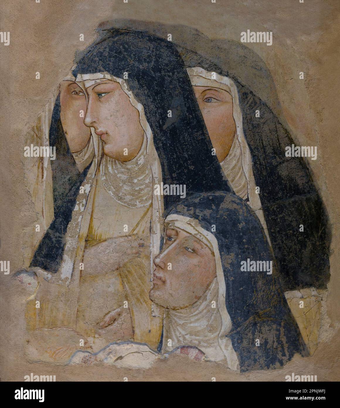 A Group of Four Poor Clares, Ambrogio Lorenzetti, circa 1320, Stock Photo