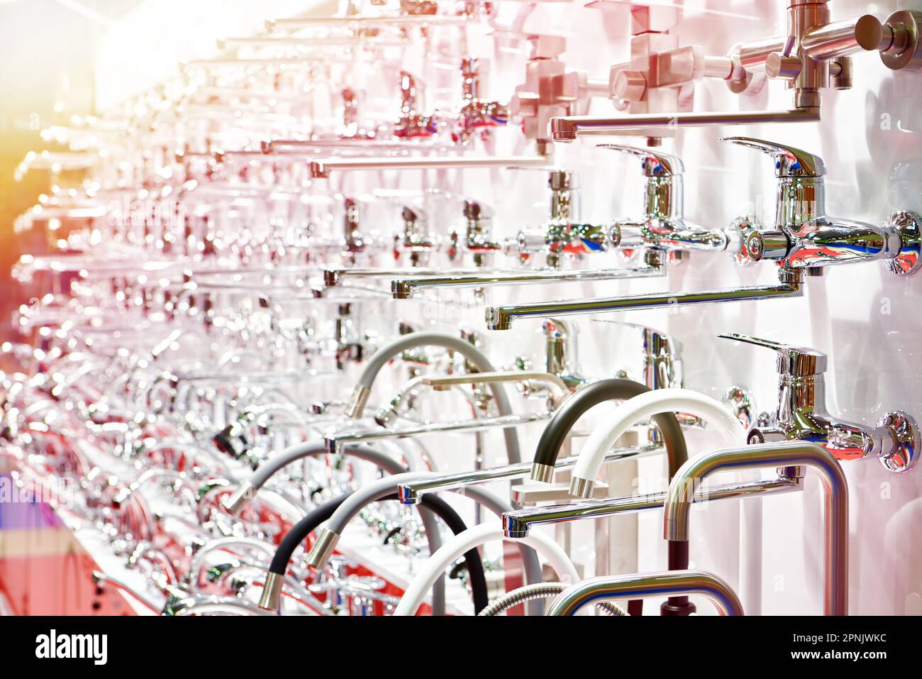 Water faucets in hardware store Stock Photo