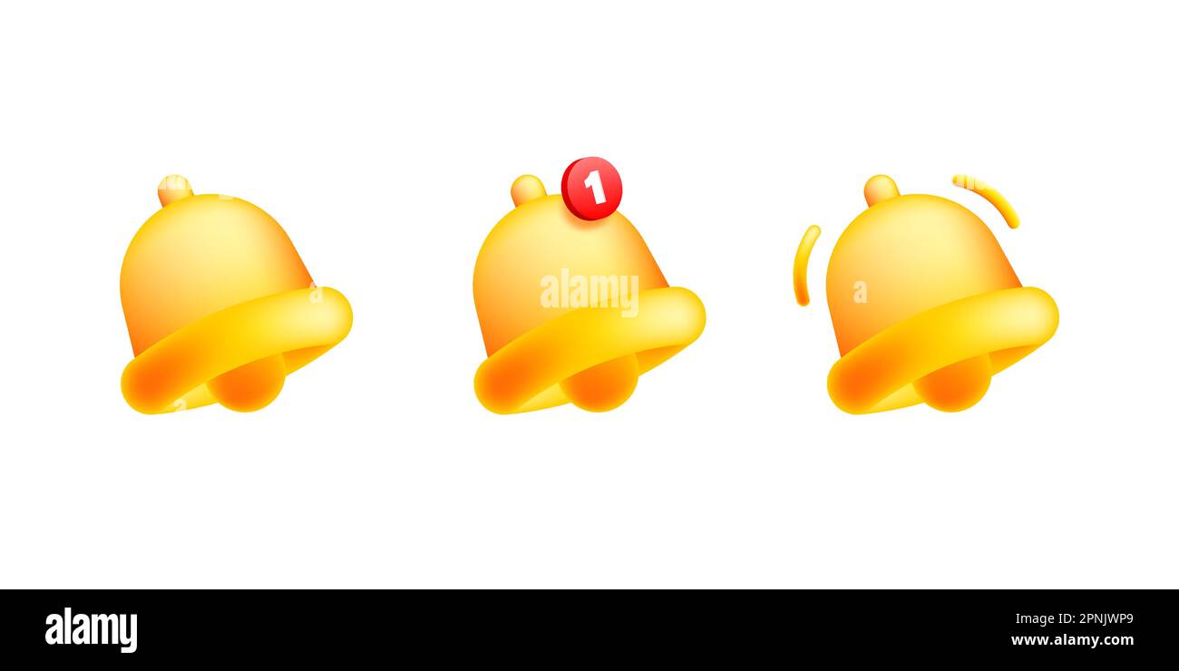 Bell 3d element. Notification ringing message illustration. Call yellow