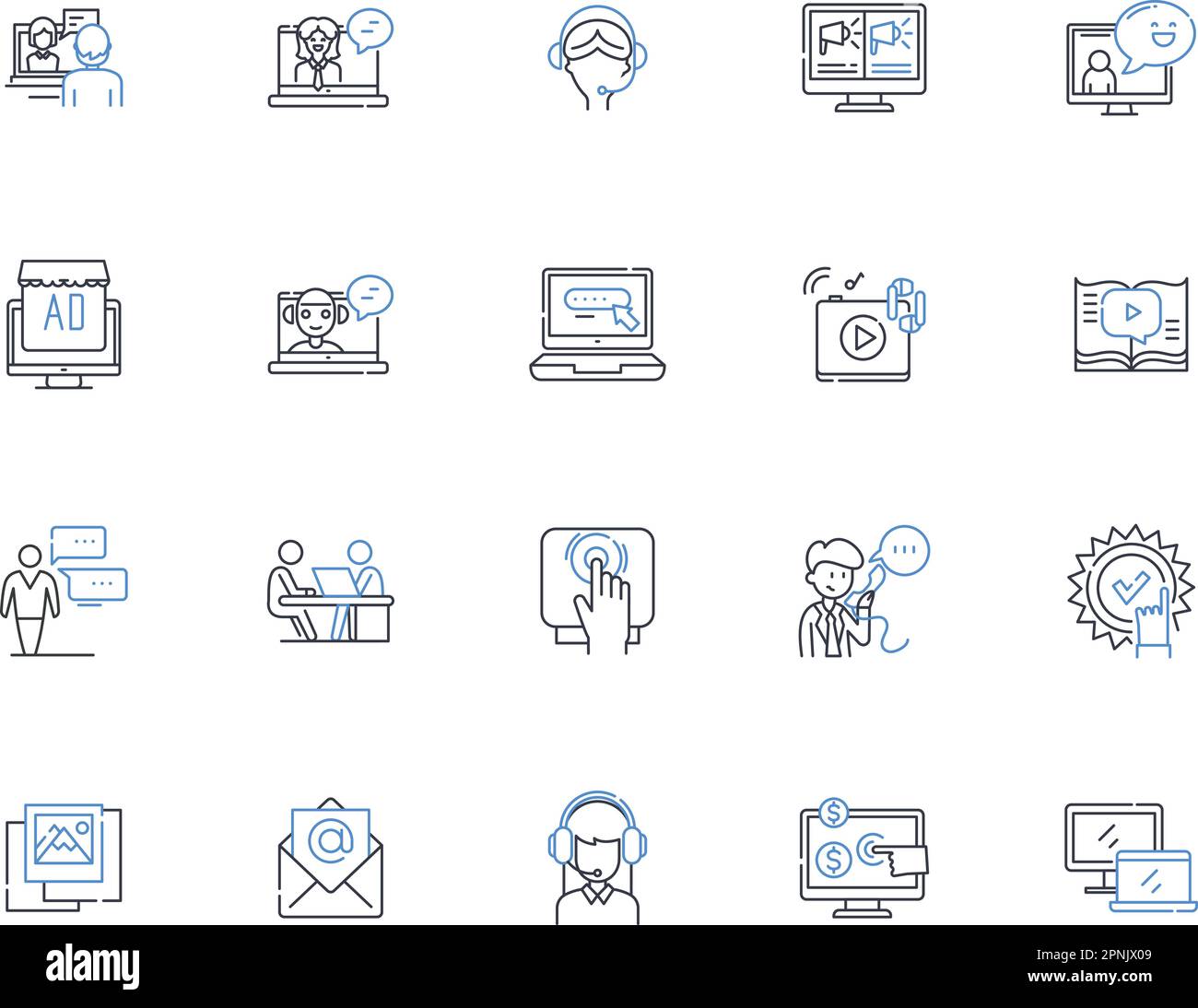 Press coverage line icons collection. Exposure, Publicity, Media ...