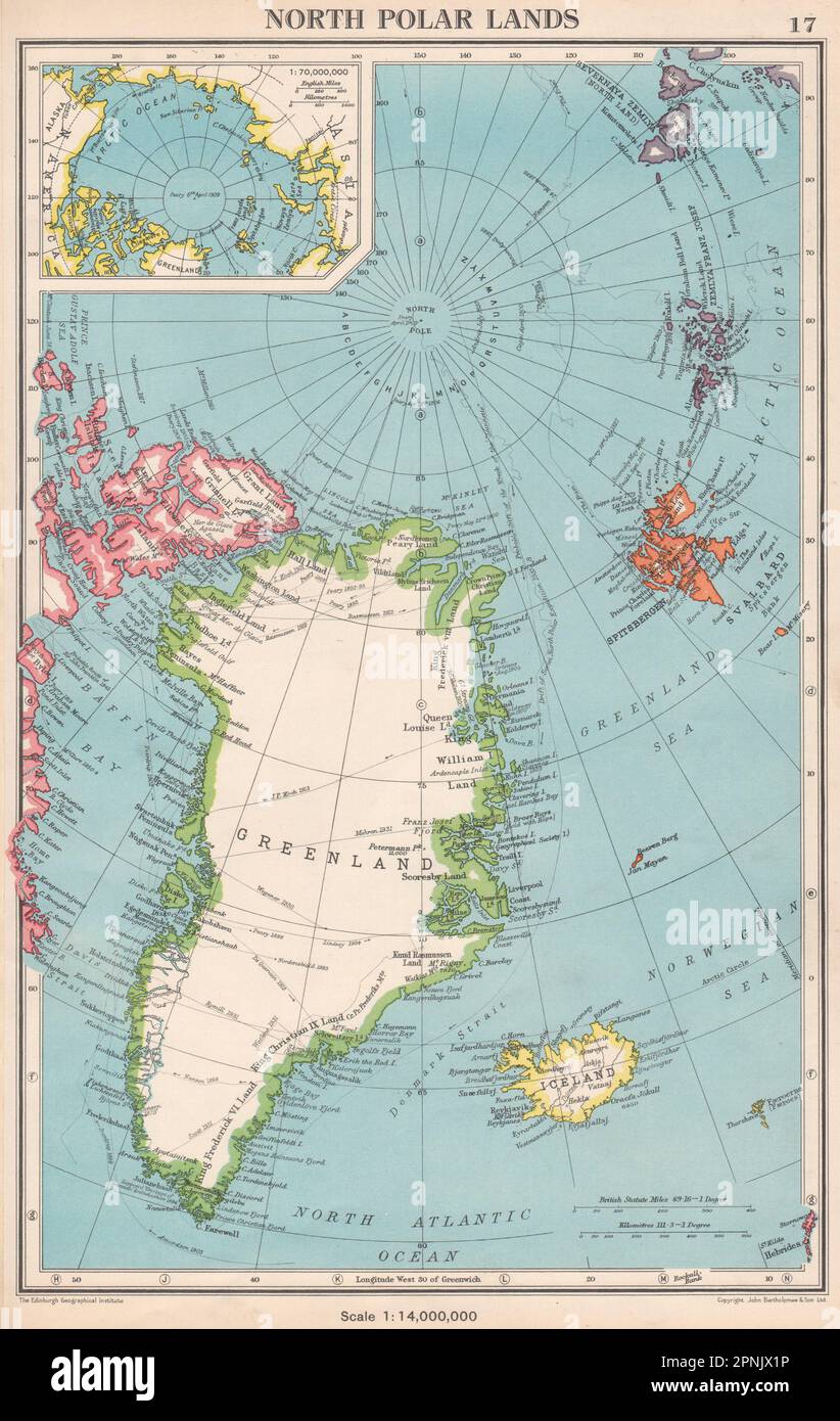 ARCTIC.North Polar Lands.Greenland Iceland.Explorers routes.BARTHOLOMEW 