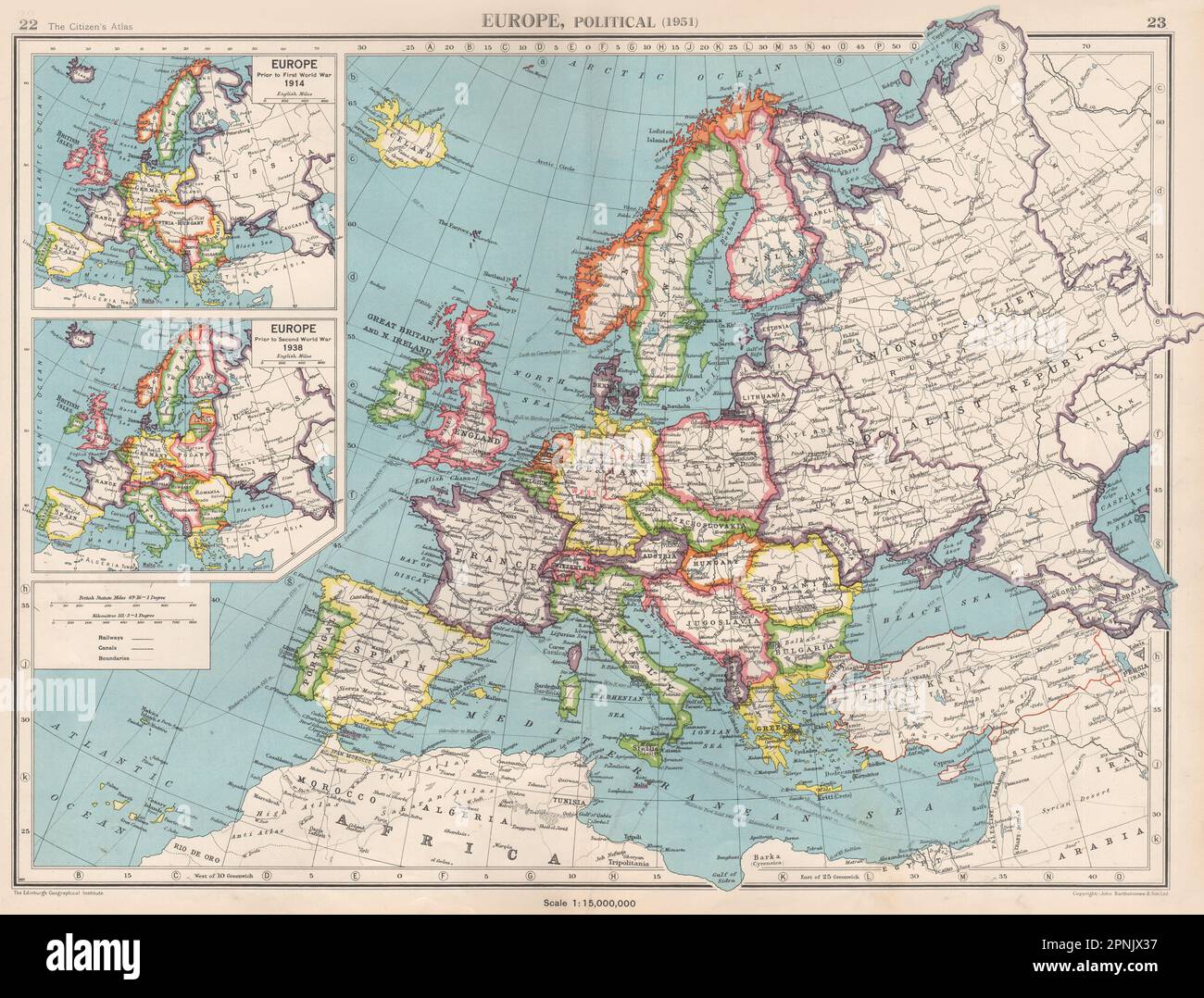Map Of Europe 1914 Hi Res Stock Photography And Images Alamy Europe In 1951 Inset In 1914 1938 Germany Divided Bartholomew 1952 Map 2PNJX37