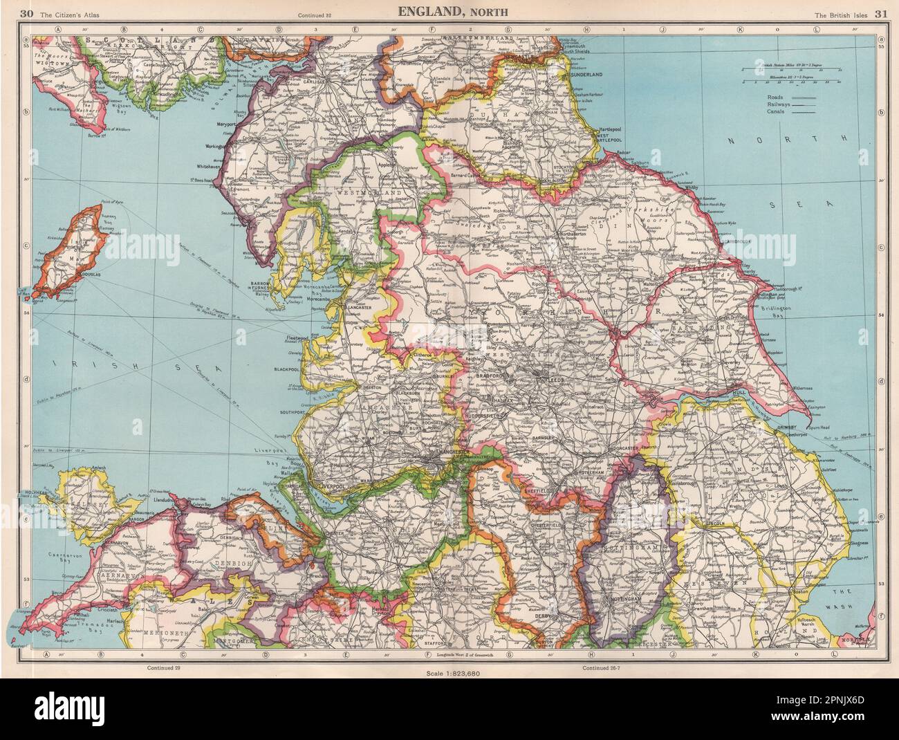 N ENGLAND. Lincolnshire parts. Lindsey Holland Kesteven. Yorks Ridings 1952 map Stock Photo