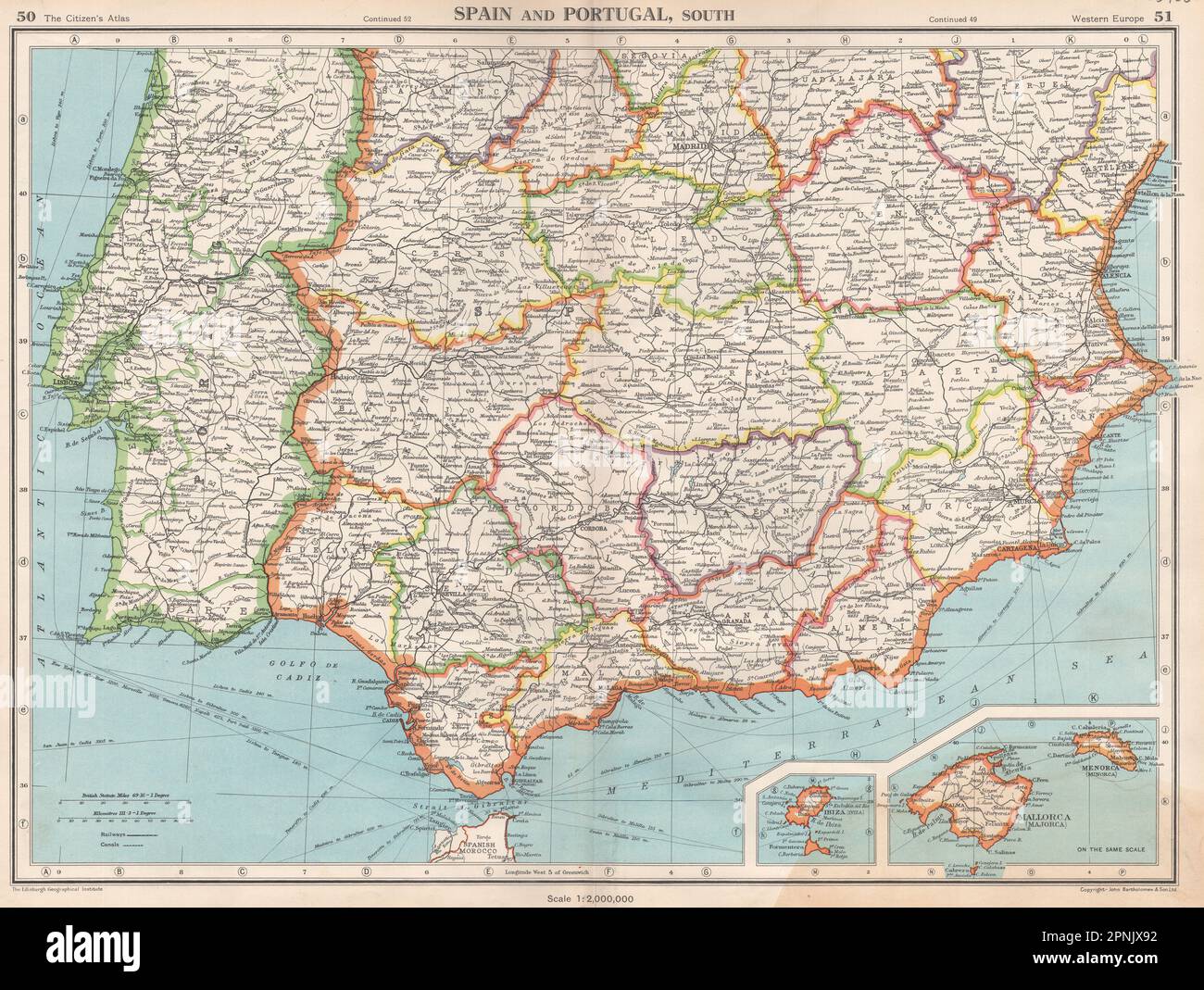 IBERIA SOUTH. Spain & Portugal. Andalusia Murcia Valencia Extremadura 1952 map Stock Photo