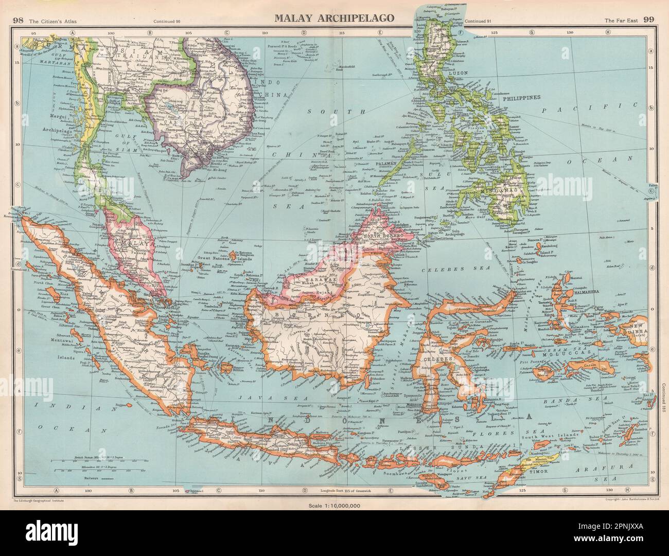 MALAY ARCHIPELAGO. Indonesia Malaya Philippines French Indochina 1952 old map Stock Photo