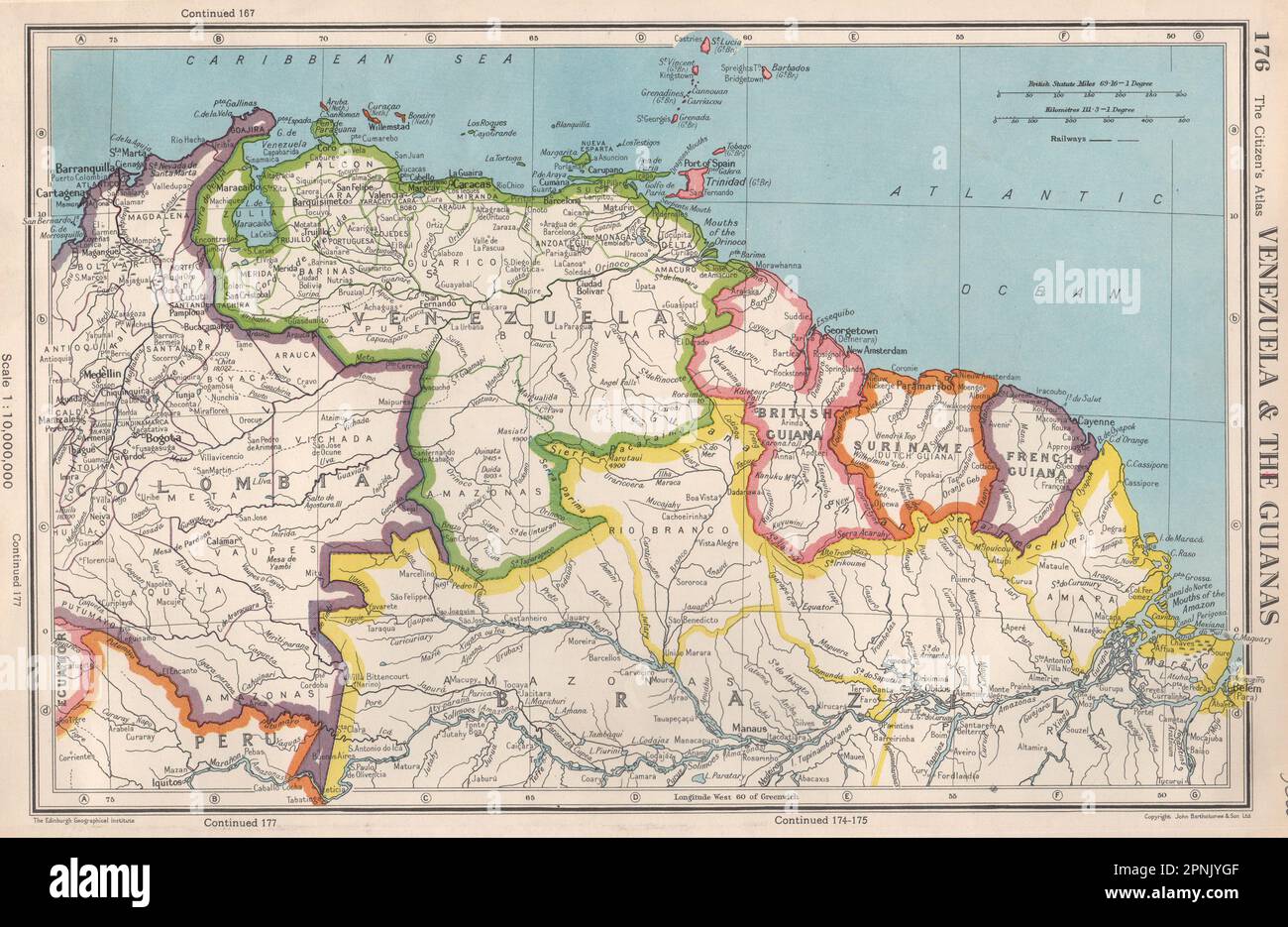 VENEZUELA & THE GUIANAS. British French Dutch Suriname. BARTHOLOMEW
