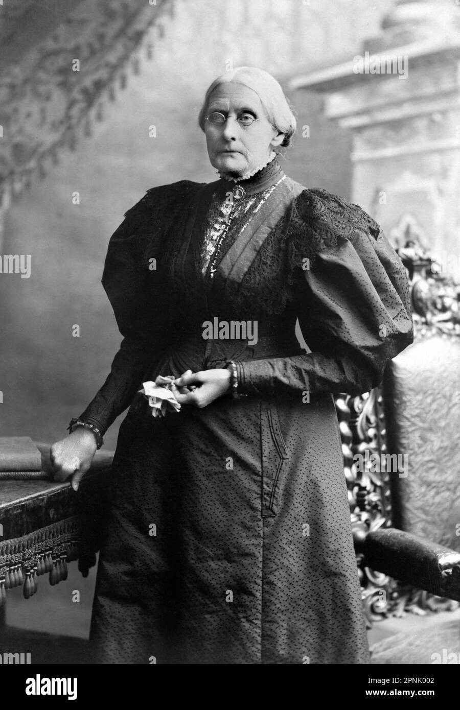 Susan B Anthony. Portrait of Susan Brownell Anthony (1820-1906), American suffragists and social reformer, by Theodore C. Marceau, 1898 Stock Photo
