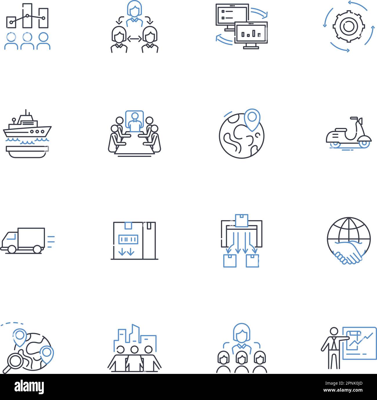 Parcelling out line icons collection. Distribution, Allocation, Fractioning, Dispersion, Partitioning, Separating, Segmentation vector and linear Stock Vector
