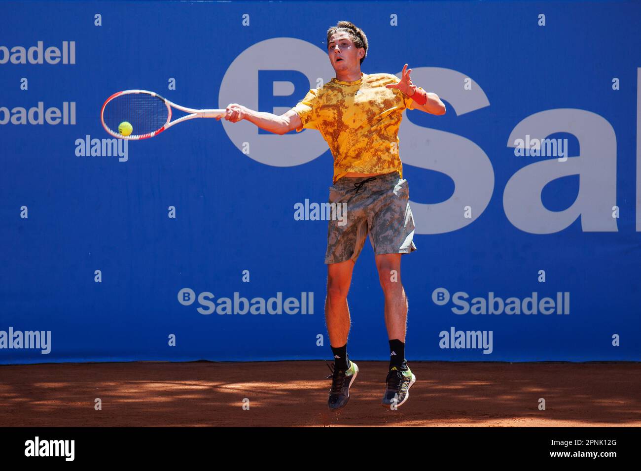 Barcelona, Spain. 19th Apr, 2023. Alexander Shevchenko in action during the ATP 500 Barcelona Open Banc Sabadell Conde De Godo Trophy at the Real Club de Tenis Barcelona in Barcelona, Spain. Credit: Christian Bertrand/Alamy Live News Stock Photo
