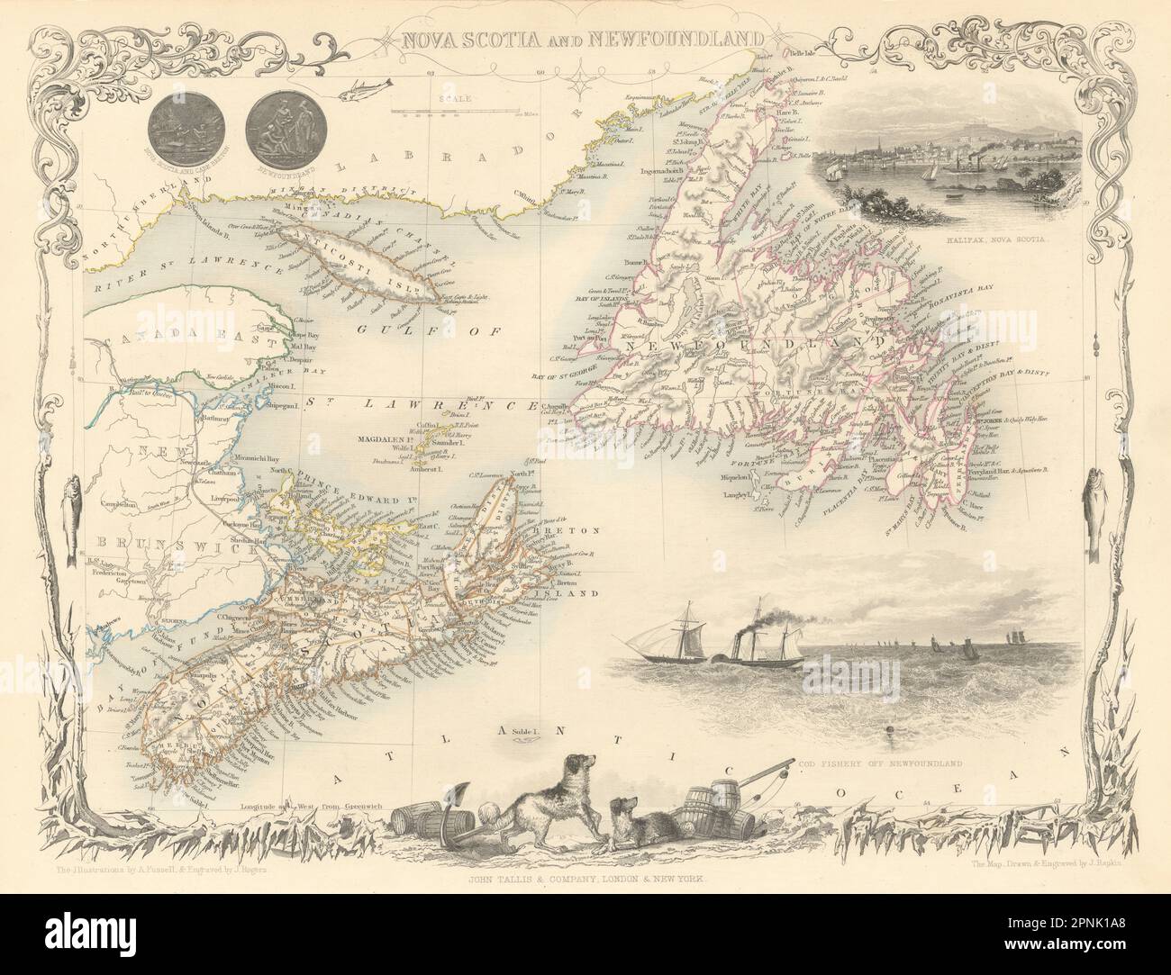 NOVA SCOTIA & NEWFOUNDLAND. Atlantic Canada. Maritimes. TALLIS/RAPKIN 1851 map Stock Photo