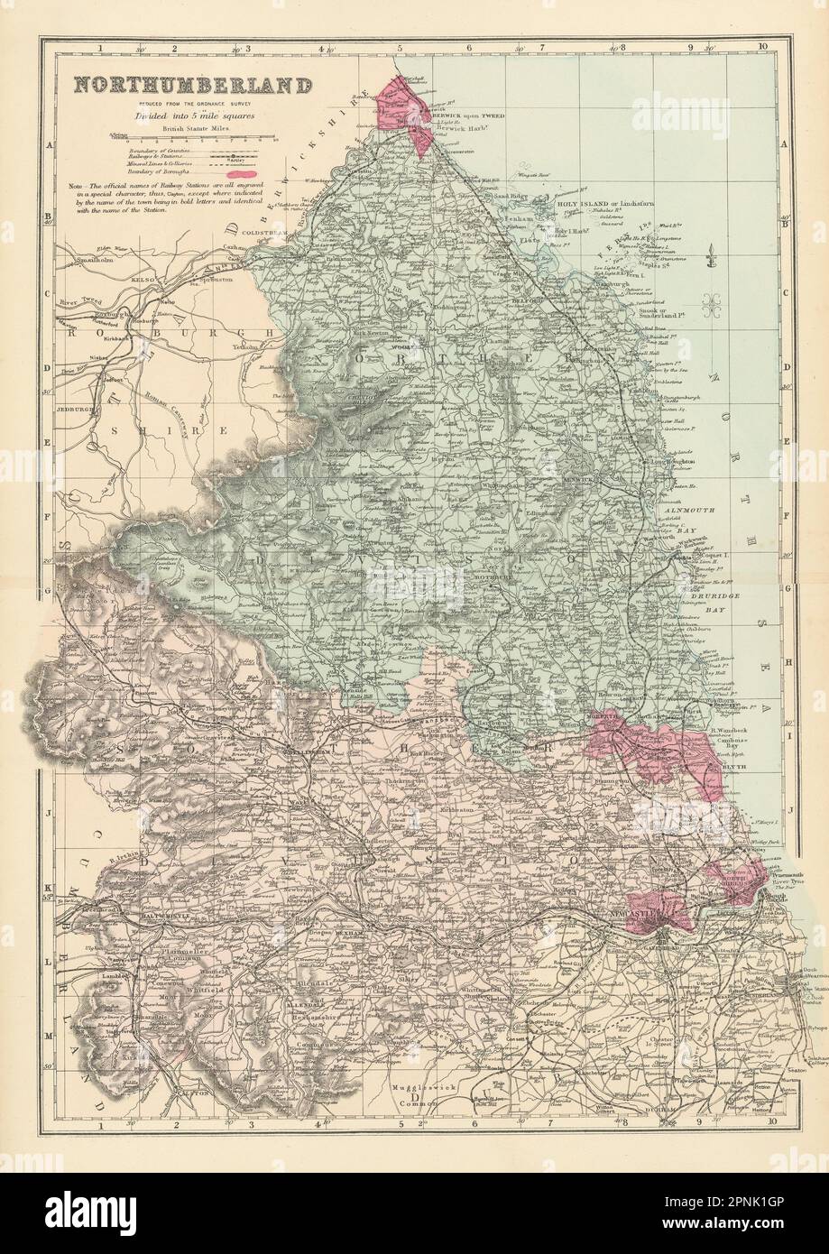 NORTHUMBERLAND. Antique county map by GW BACON 1884 old plan chart
