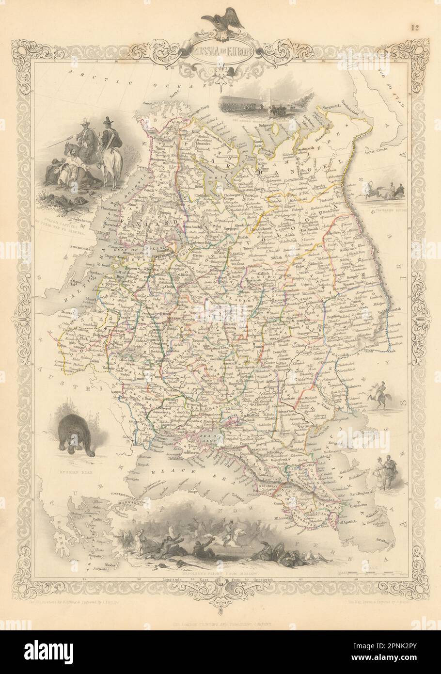 RUSSIA IN EUROPE. Oblasts.Ukraine Baltics Finland Poland. RAPKIN/TALLIS 1851 map Stock Photo