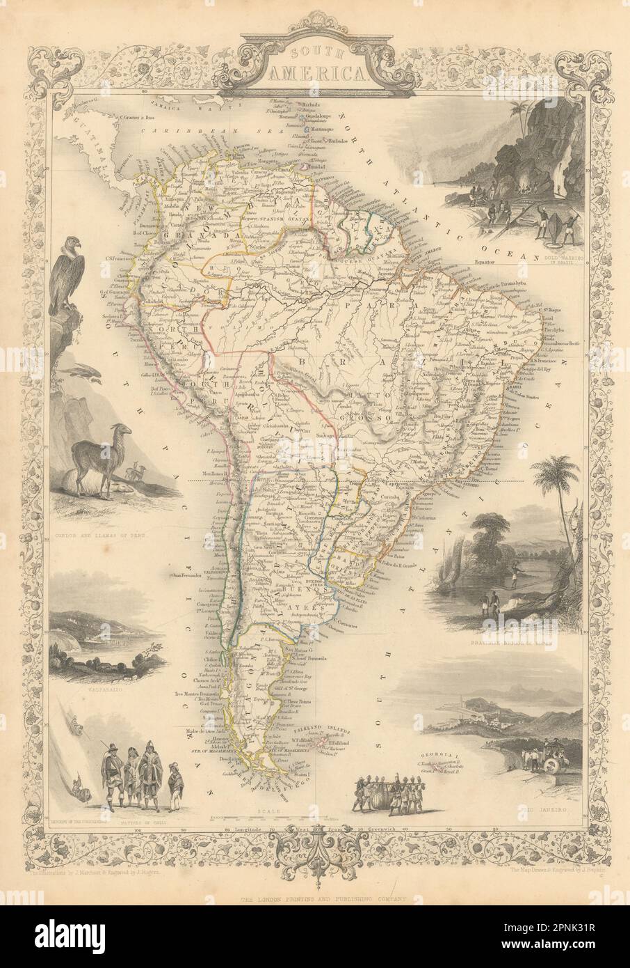 SOUTH AMERICA. Peru–Bolivian Confederacy. Gran Colombia. RAPKIN/TALLIS 1851 map Stock Photo