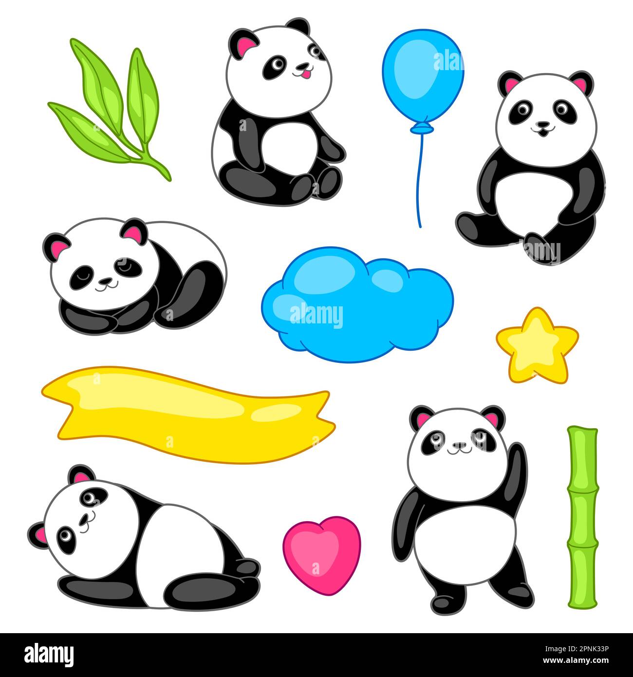 Set of Kawaii Panda Bear Illustrations