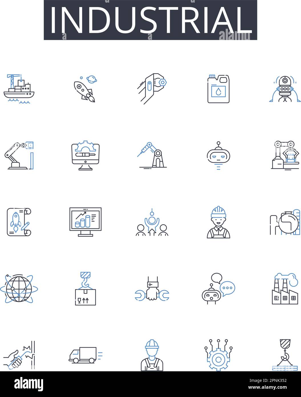 Industrial line icons collection. Agricultural, Commercial, Constructive, Developmental, Economic, Entrepreneurial, Financial vector and linear Stock Vector