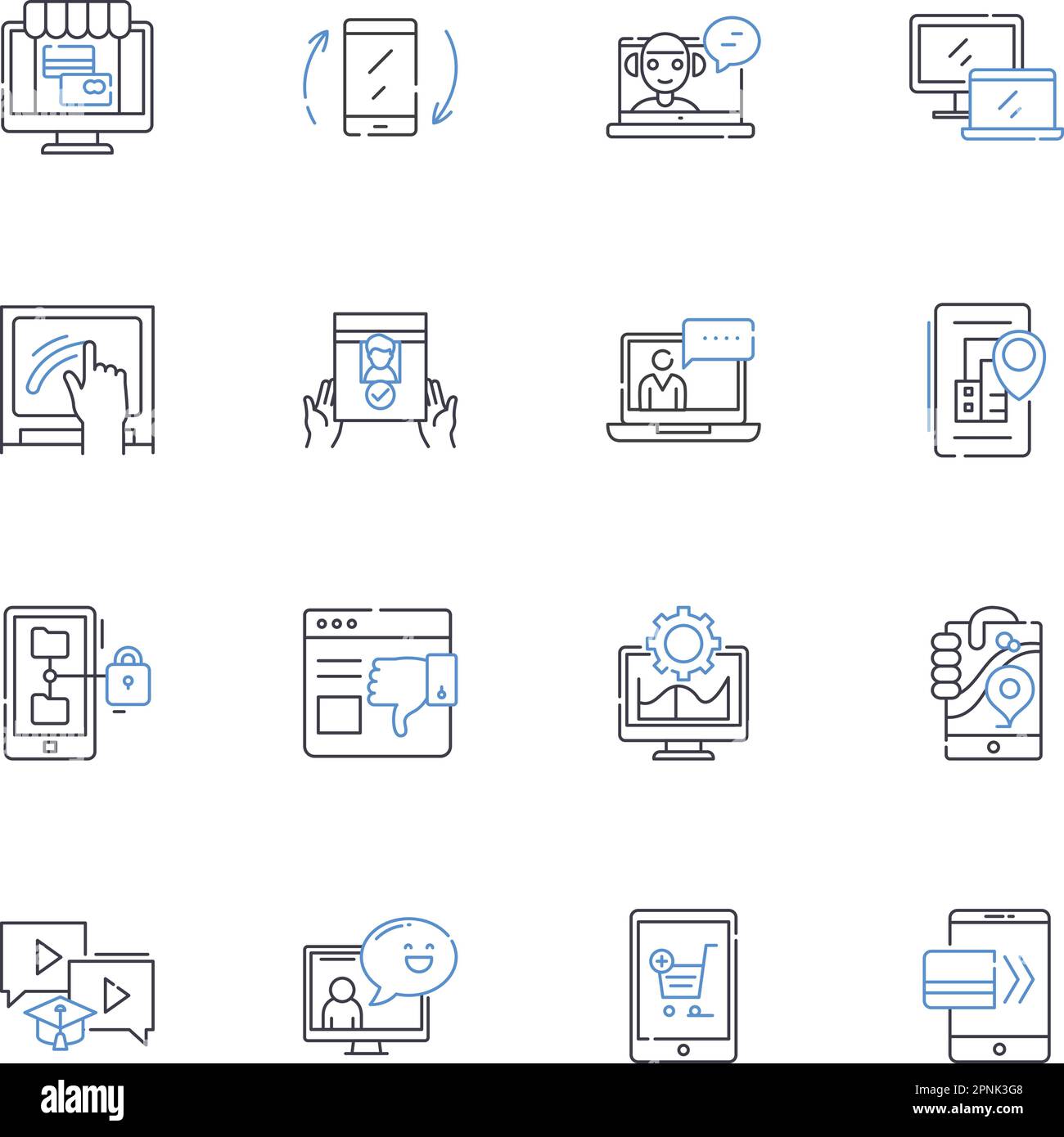 Command center line icons collection. Control, Hub, Monitor, Nerk, Command, Mission, Center vector and linear illustration. Operations,Infrastructure Stock Vector