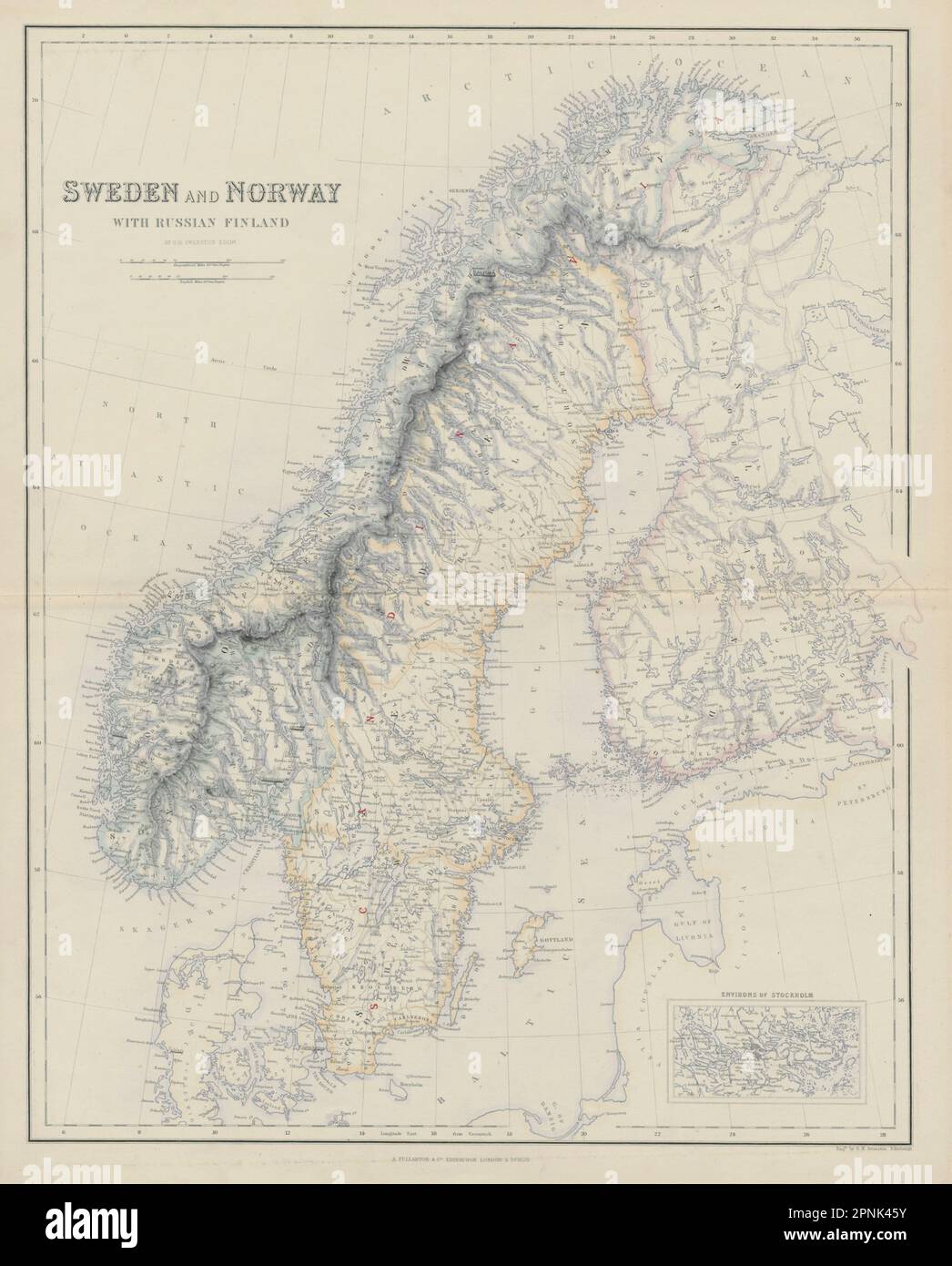 Sweden and Norway with Russian Finland. Scandinavia. SWANSTON 1860 old map Stock Photo