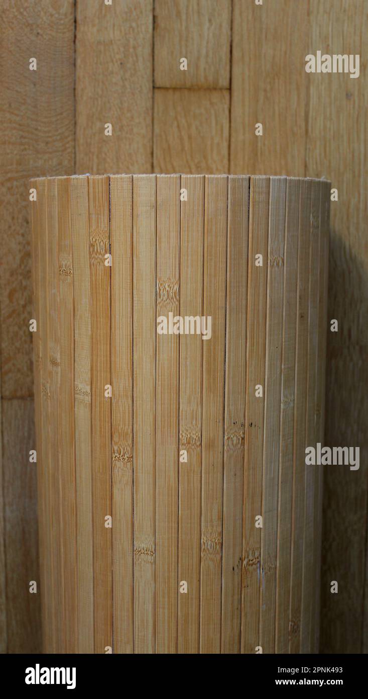 Vertical Photo Of Wood Planks Wainscotting Panel On Glance Parquet Floor Stock Photo