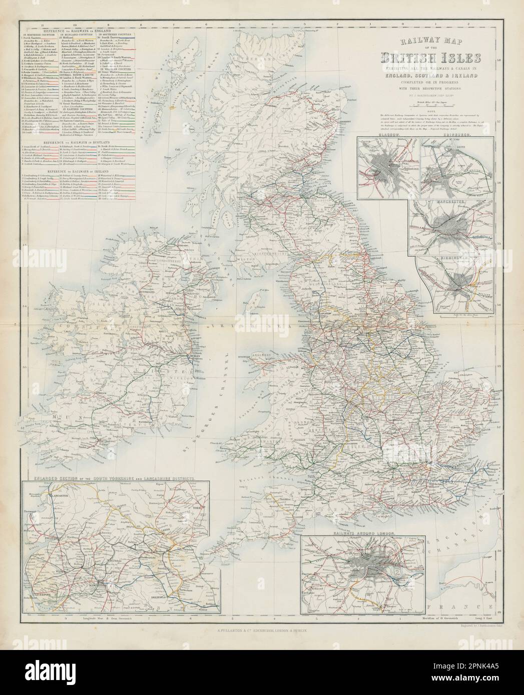 Railway Map of the British Isles. SWANSTON 1860 old antique plan chart Stock Photo