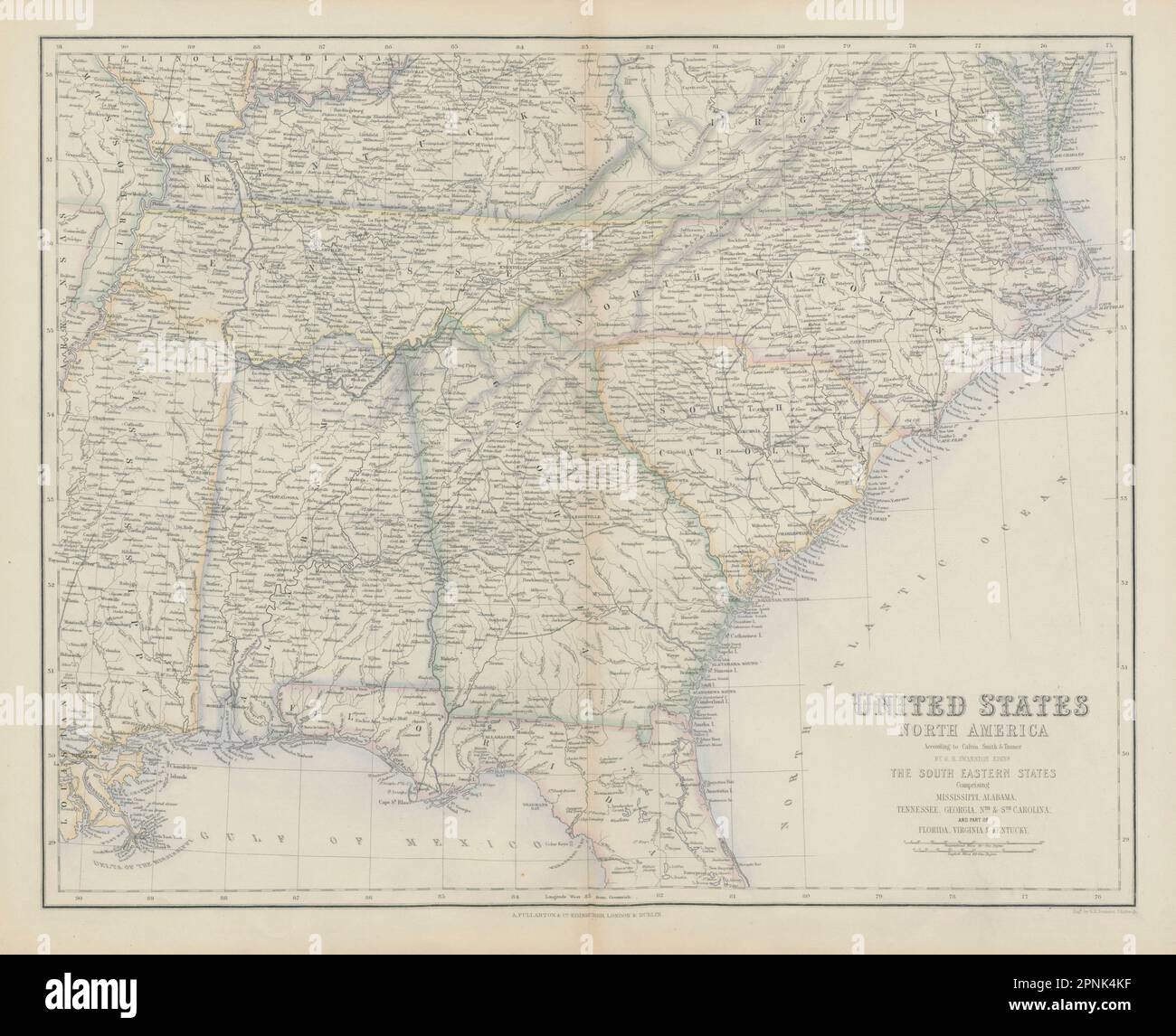 Map Of Usa In December 1860 - United States South East Alabama Tennessee Georgia Carolinas Swanston 1860 Map 2PNK4KF map of america 1860