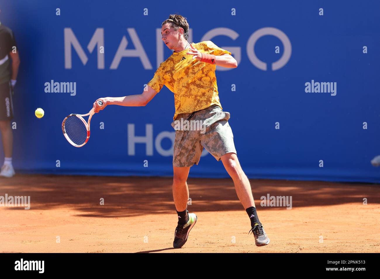 BARCELONA, SPAIN - APRIL 19:  Alexander Shevchenko during the Barcelona Open Banc Sabadell 70 Trofeo Conde de Godo game against Alex de Minaur and Alexander Shevchenko at the Real Club de Tenis Barcelona on April 19, 2023 in Barcelona, Spain Stock Photo