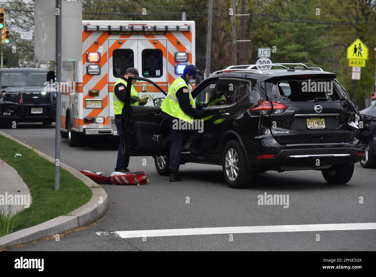 Fair Lawn, United States. 19th Apr, 2023. Car that was impacted by the