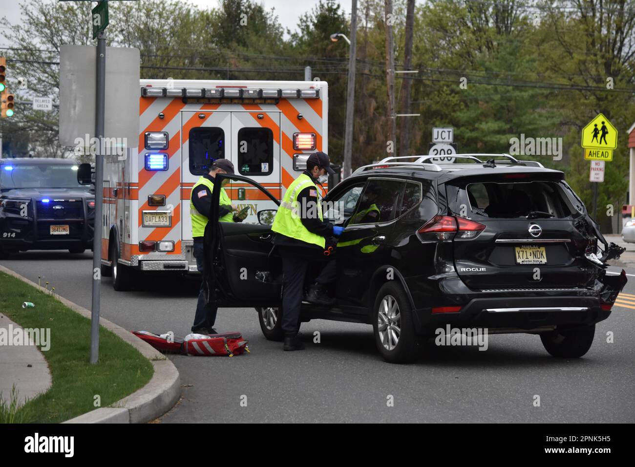 Fair Lawn, United States. 19th Apr, 2023. Car that was impacted by the