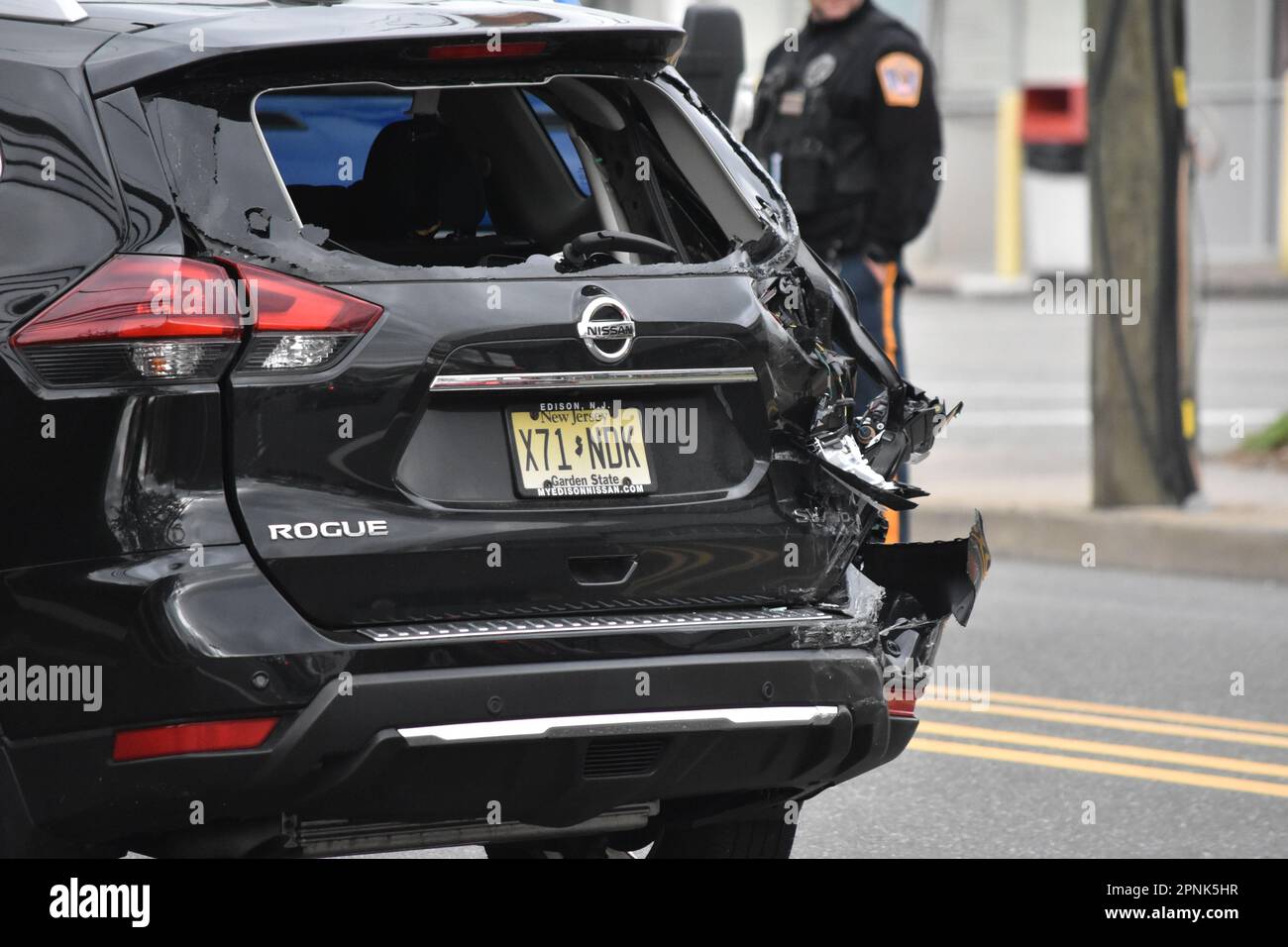 Fair Lawn, United States. 19th Apr, 2023. Car that was impacted by the