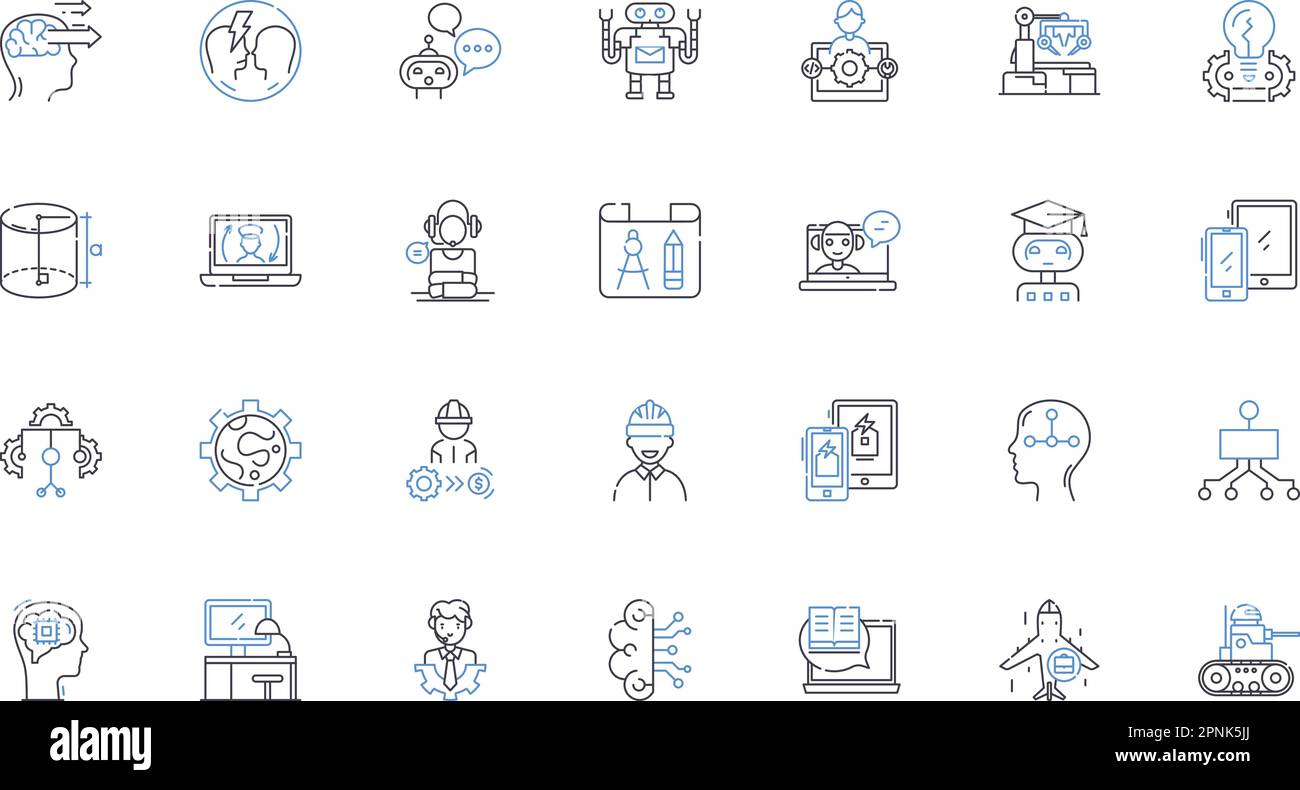 Marketing automation line icons collection. Efficiency, Personalization, Streamlining, Segmentation, Analytics, Integration, Targeting vector and Stock Vector