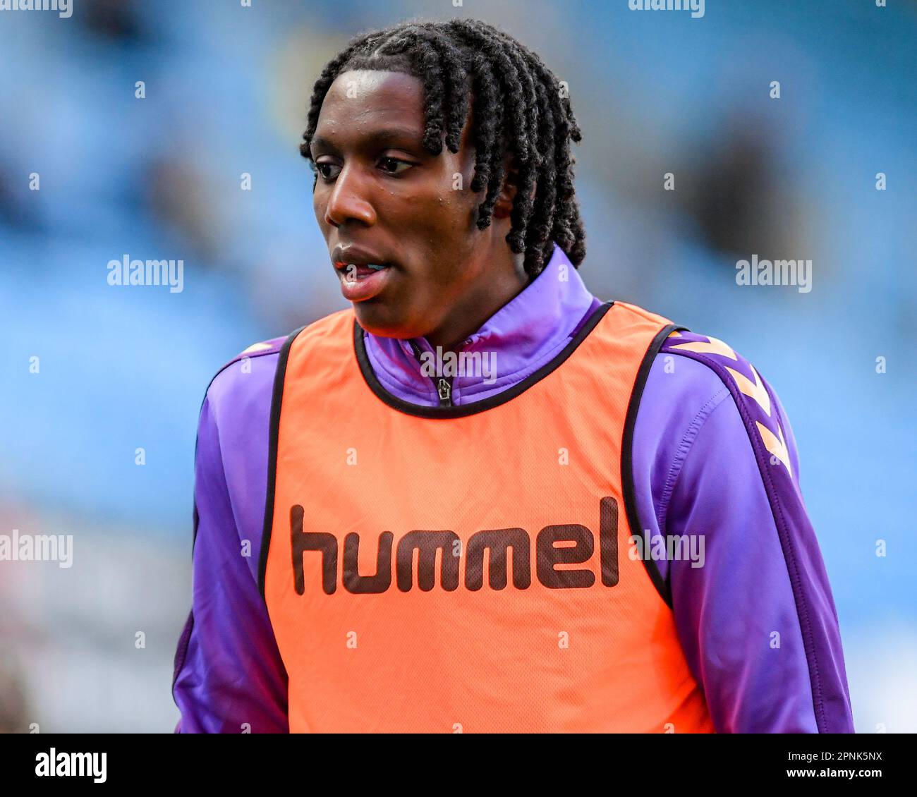 Callum Doyle #3 of Coventry City pre-match warm up ahead of the Sky Bet Championship match Blackburn Rovers vs Coventry City at Ewood Park, Blackburn, United Kingdom, 19th April 2023  (Photo by Ben Roberts/News Images) Stock Photo