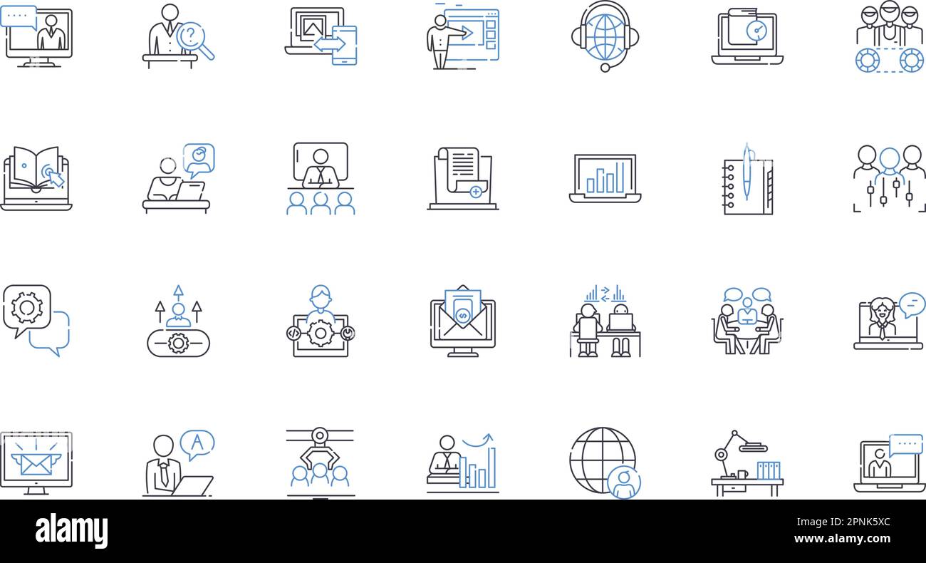 Toiling line icons collection. Effort, Work, Labor, Struggle, Sweat, Hardship, Drudgery vector and linear illustration. Exhaustion,Fatigue Stock Vector