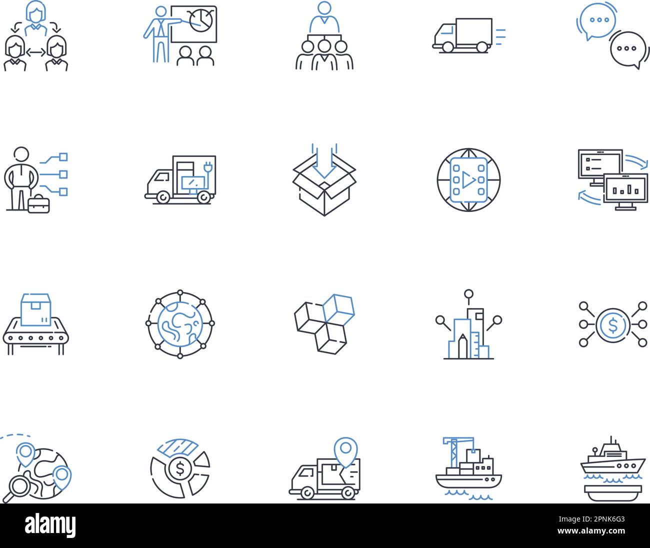 Spreading out line icons collection. Divergence, Expansion, Distribution, Dispersion, Scattering, Diffusion, Radiance vector and linear illustration Stock Vector