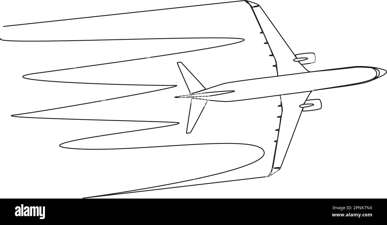 continuous single line drawing of commercial airplane, jetliner line art vector illustration Stock Vector