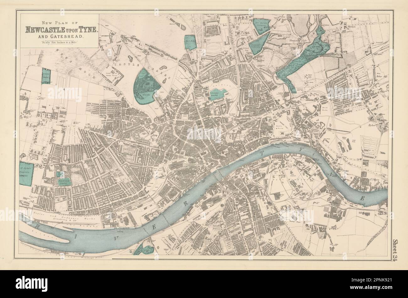 NEWCASTLE-UPON-TYNE Gateshead Elswick Byker town city plan GW BACON 1883 map Stock Photo - Alamy
