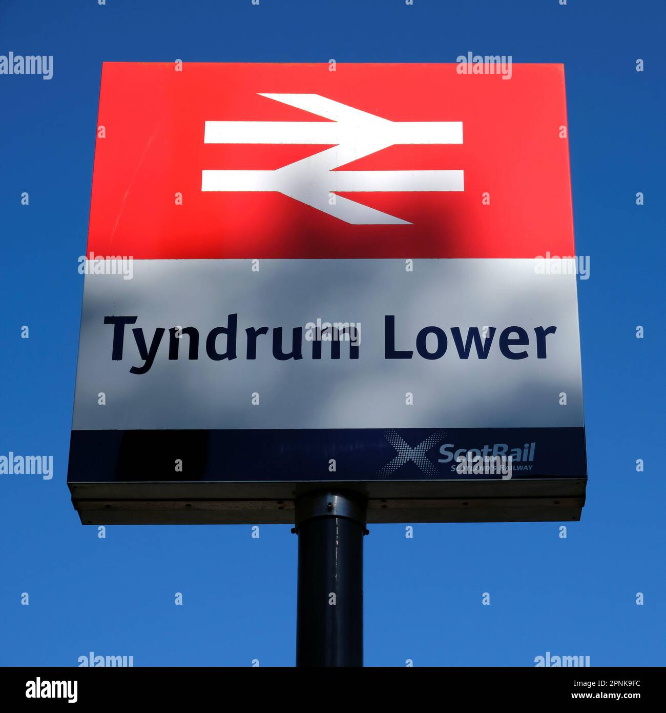 Tyndrum Lower railway station sign, Tyndrum Scotland Stock Photo