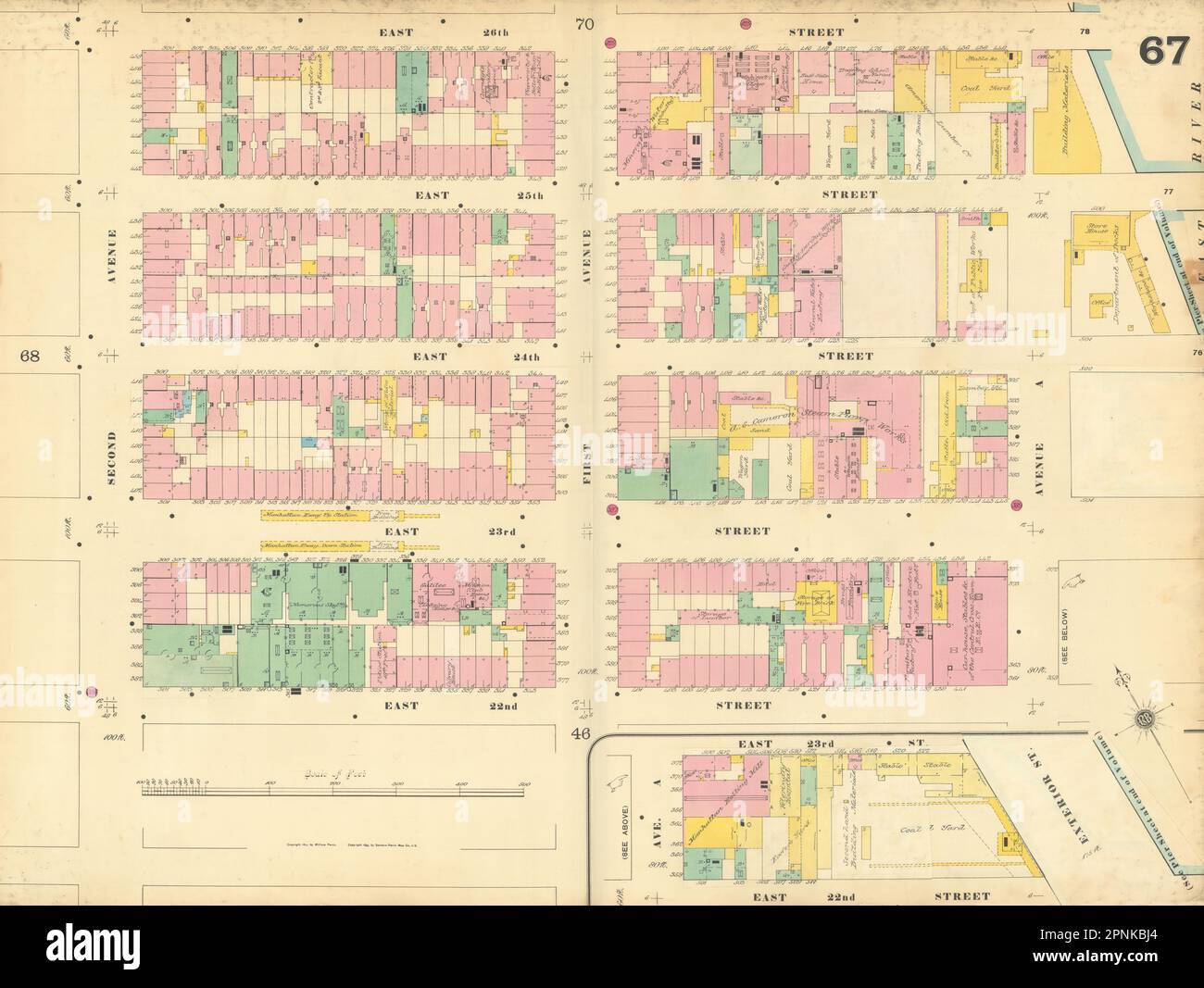 Sanborn NYC #67 Manhattan Midtown East Kips Bay Gramercy 1899 old antique map Stock Photo