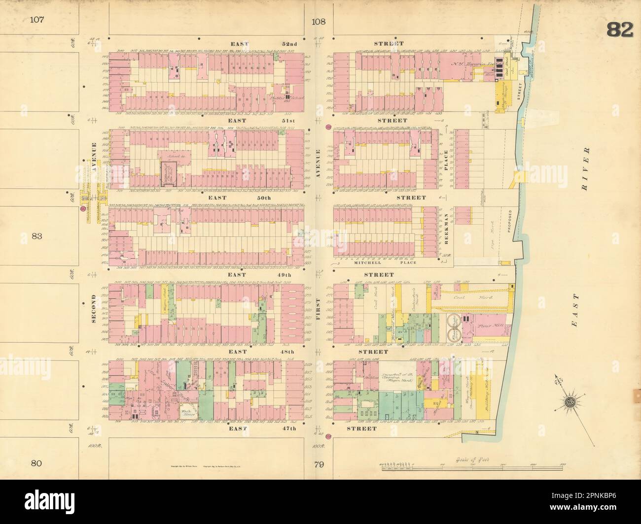 Sanborn NYC #82 Manhattan Midtown East Turtle Bay. UN HQ site 1899 old map Stock Photo