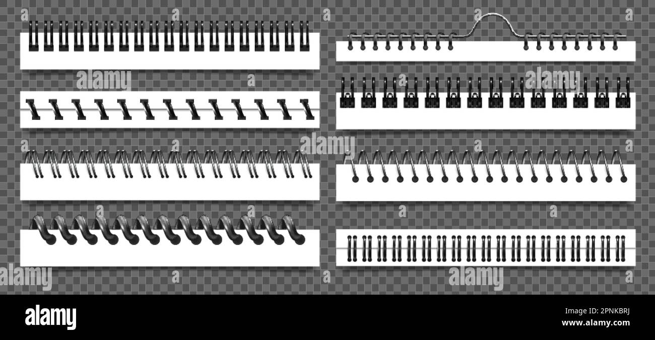 Realistic metal binders set for paper products at transparent