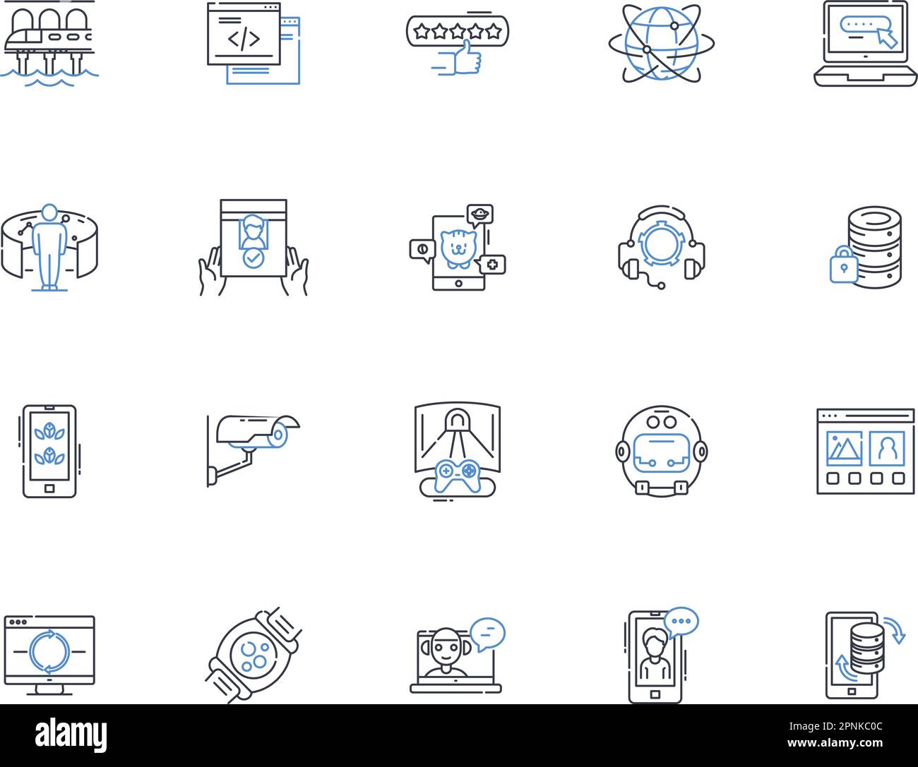 Appliances line icons collection. Refrigerator, Dishwasher, Oven, Microwave, Stove, Blender, Coffee maker vector and linear illustration. Toaster,Food Stock Vector