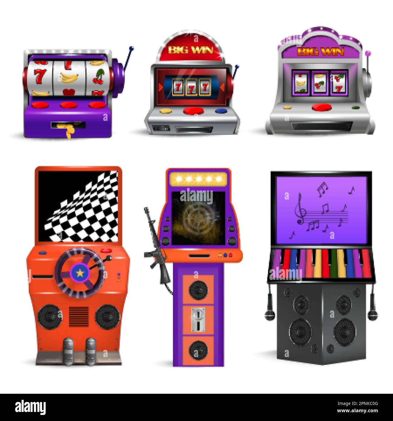 Realistic collection of retro drum game machines and modern digital