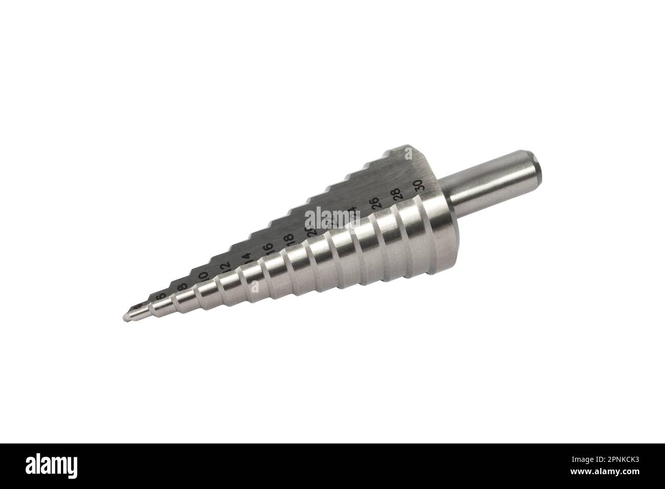 Step drill bit isolated on white background. Step drill bit for