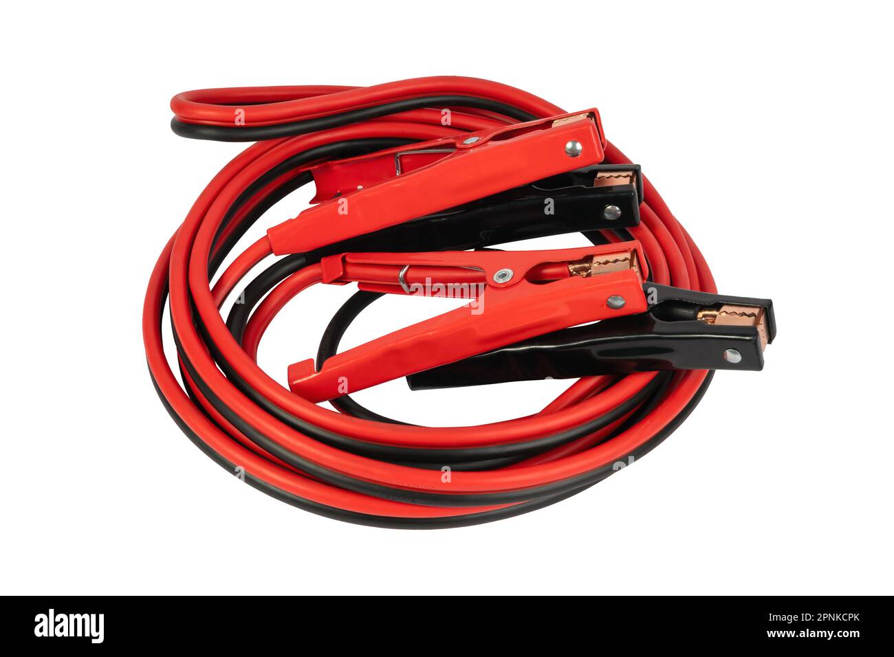 Electricity through jumper cables isolated on a white background. Red ...