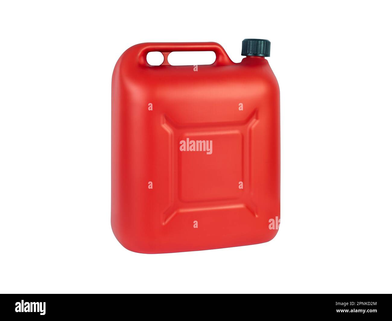 Red plastic petrol canister isolated on the white background. Stock Photo