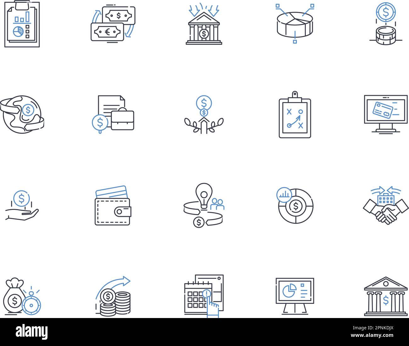Trading line icons collection. Stocks, Forex, Commodities, Futures, Bullish, Bearish, Options vector and linear illustration. Margin,Leverage,Pips Stock Vector